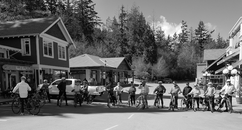 Garth Anderson Memorial Ride, 2019 April 10. Brief stopover at the Driftwood. 
Photographer unknown.